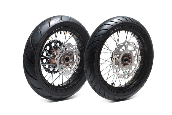 Колеса МОТАРД комп-т Regulmoto ZR, CRZ (диски алюминий с шиной 110/70-17, 130/70-17, зв. 520х50) (черный/ коричневый) pitbikemarket.ru